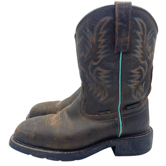 Ariat Krista Brown Leather Calf Height Boots Cowboy Steel Toe Women's size 7.5 - Picture 1 of 12